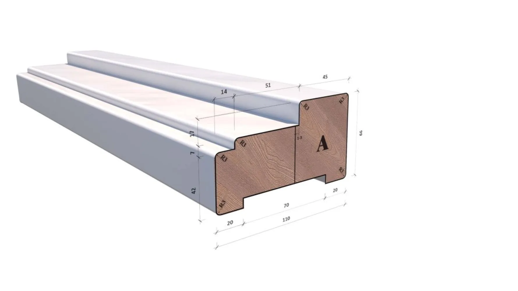 Hardhout Kozijnprofiel A 66x110x5900 mm - wit stijl 