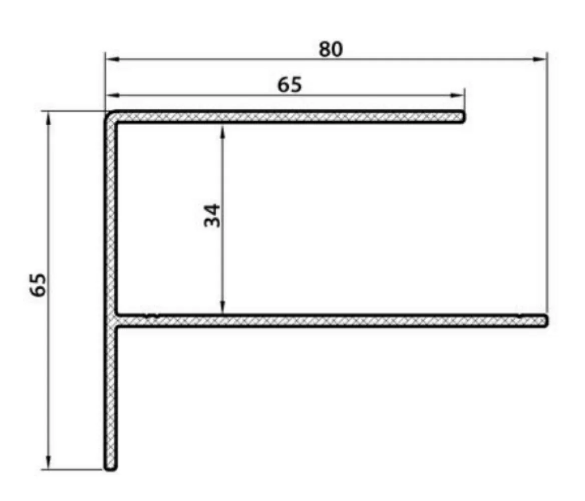 WEO35-60 Alu F-profiel Ebony Black - L-300cm 65x80mm - RAL9005