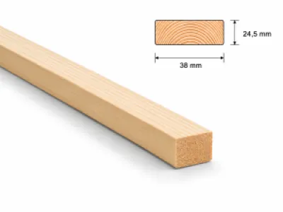 Vuren 24,5x38 mm geegaliseerd - (ruw 25x42 mm) panlat - 4800 mm