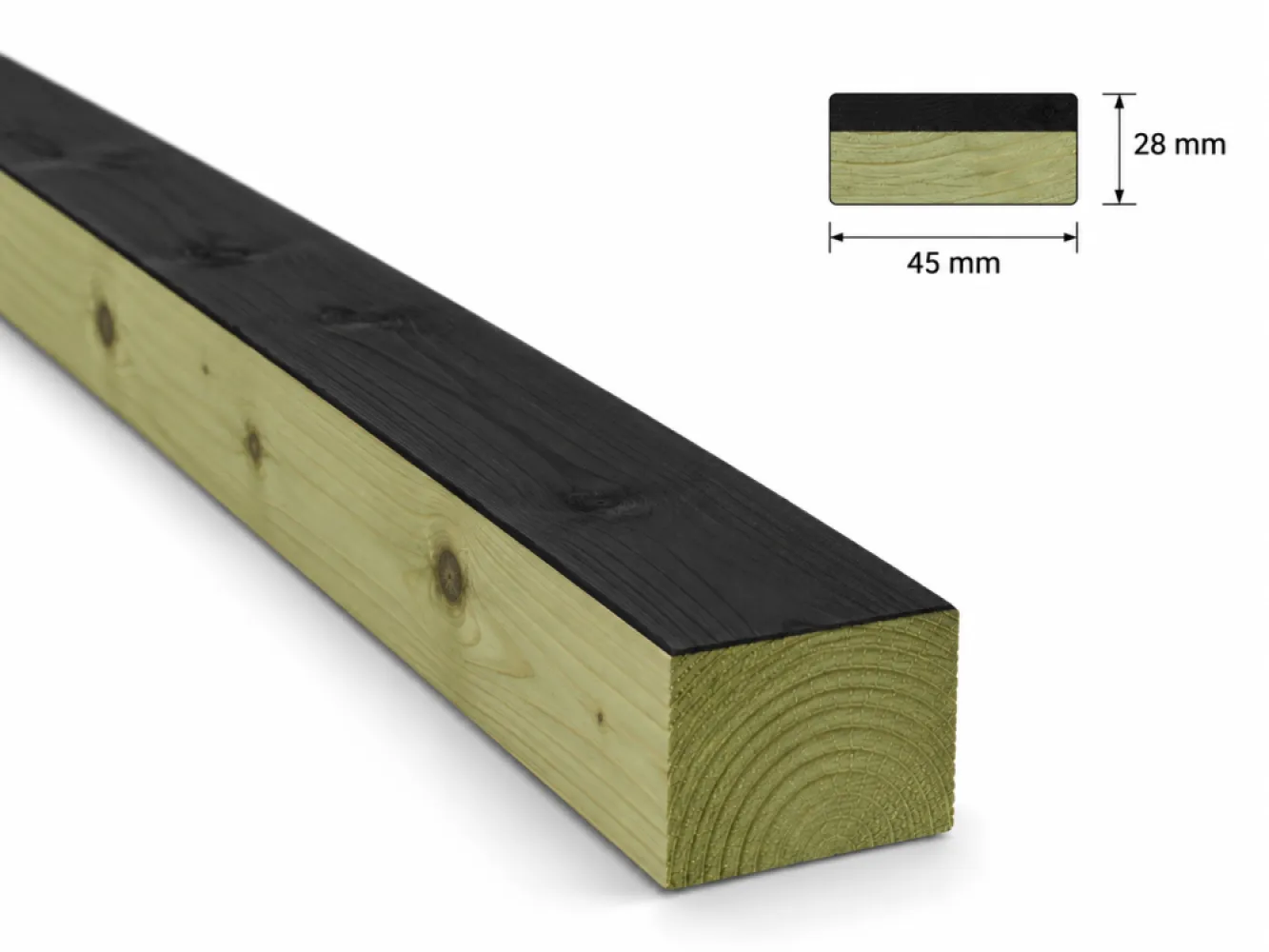 Vuren 18x45 zwart 1 zijde geïmpregneerd - 4500 mm